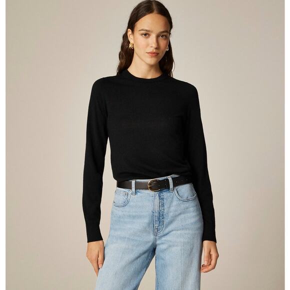 J.Crew Carolyn Fitted Crewneck Merino Wool Sweater S Black Long Sleeve Pullover - Picture 1 of 7